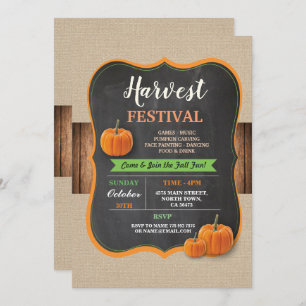 Harvest Festival Pumpkin Rustic Wood Chalk Invite Kaart