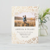 Harvest Flowers Photo Wedding Invitation Kaart (Staand voorkant)