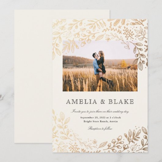 Harvest Flowers Photo Wedding Invitation Kaart (Voorkant / Achterkant)