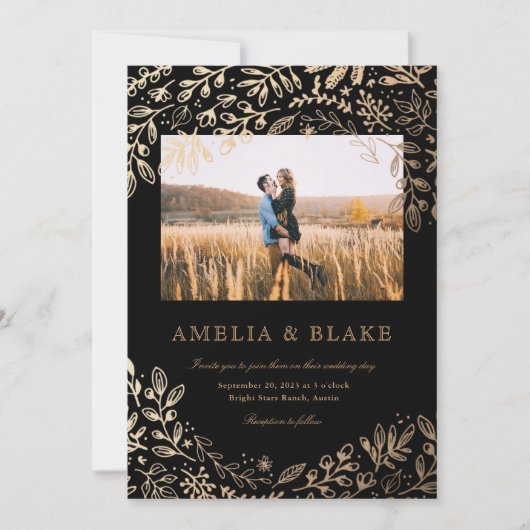 Harvest Flowers Photo Wedding Invitation Kaart (Voorkant)