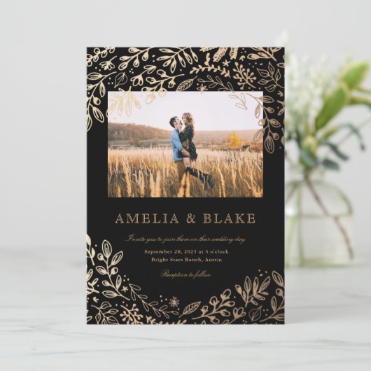 Harvest Flowers Photo Wedding Invitation Kaart (Staand voorkant)