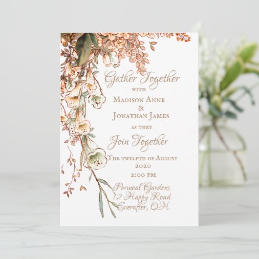 Harvest Garland Script Elegant Fall Wedding Kaart (Staand voorkant)