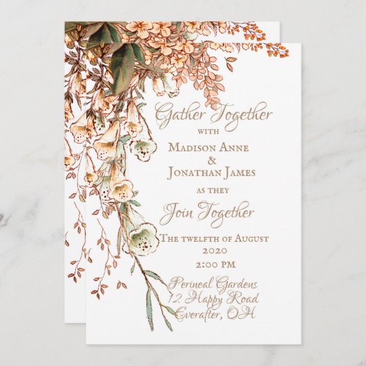 Harvest Garland Script Elegant Fall Wedding Kaart (Voorkant / Achterkant)