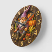 Harvest gnome with pumpkin rustic ronde klok (Hoek)