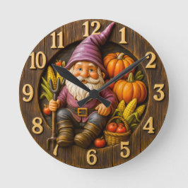 Harvest gnome with pumpkin rustic ronde klok