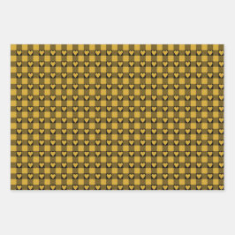 Harvest Gold Black Buffalo Heart Plaid Inpakpapier Vel