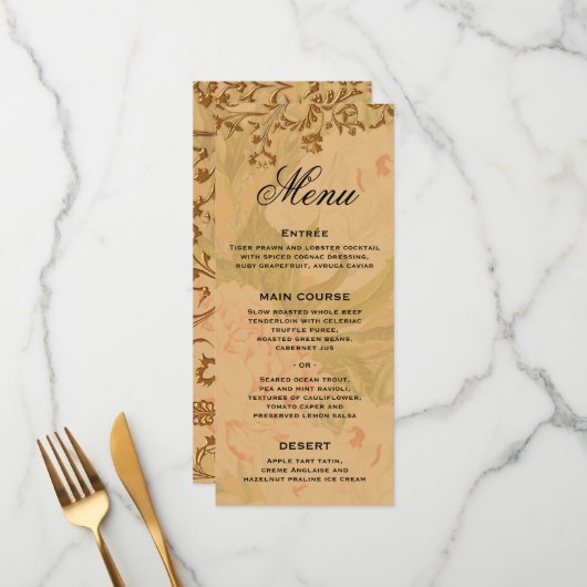 Harvest Gold Boho en Gold Leaf Wedding Menu (Voorkant / Achterkant in situ)