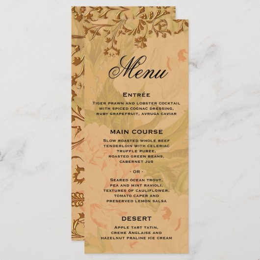 Harvest Gold Boho en Gold Leaf Wedding Menu (Voorkant / Achterkant)