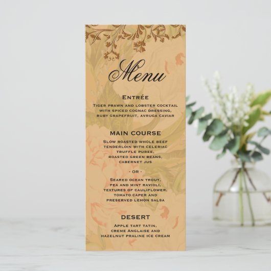 Harvest Gold Boho en Gold Leaf Wedding Menu (Staand voorkant)