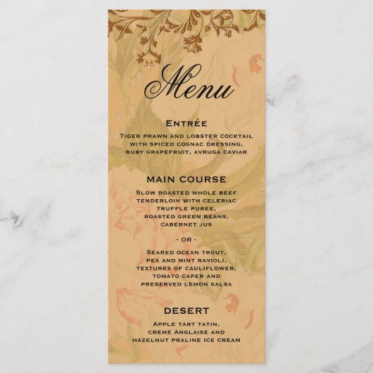 Harvest Gold Boho en Gold Leaf Wedding Menu (Voorkant)