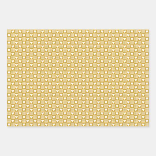 Harvest Gold Gingham Heart Patch Plaid Inpakpapier Vel (Voorkant 2)