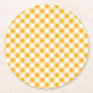 Harvest Gold Gingham Ronde Kartonnen Onderzetter