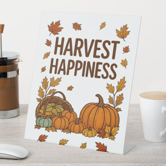 Harvest Happiness - Herfstpompoen & herfstbladeren Reclamebord Met Voetstuk (Insitu)