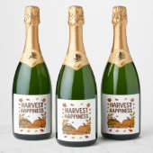Harvest Happiness - Herfstpompoen & herfstbladeren Sparkling Wijnetiket (Flessen)