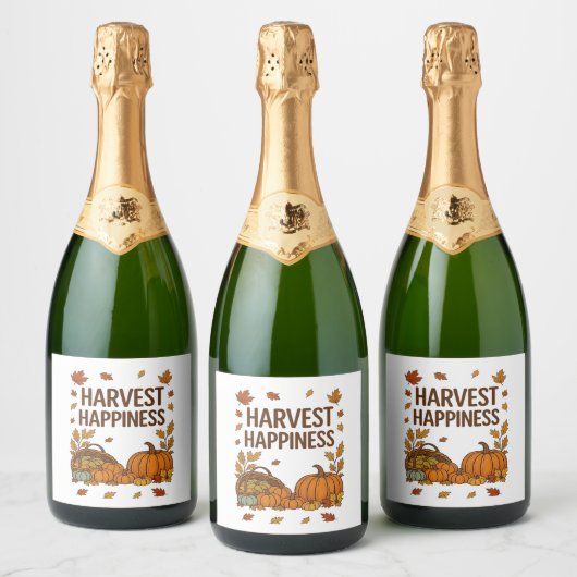 Harvest Happiness - Herfstpompoen & herfstbladeren Sparkling Wijnetiket (Flessen)