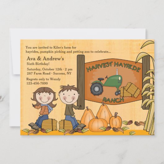 Harvest Hayride Party Invitation Kaart (Voorkant)