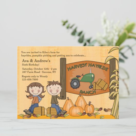 Harvest Hayride Party Invitation Kaart (Staand voorkant)