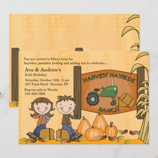 Harvest Hayride Party Invitation Kaart (Voorkant / Achterkant)