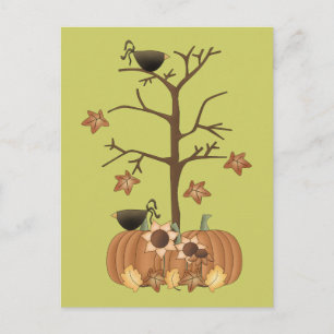 Harvest Herfst Autumn Pumpkin Crow Leaves Briefkaart