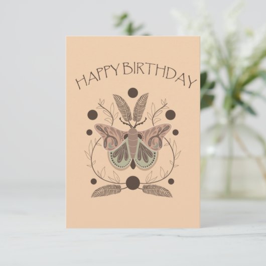 Harvest Moon Moth Happy Birthday Kaart (Staand voorkant)