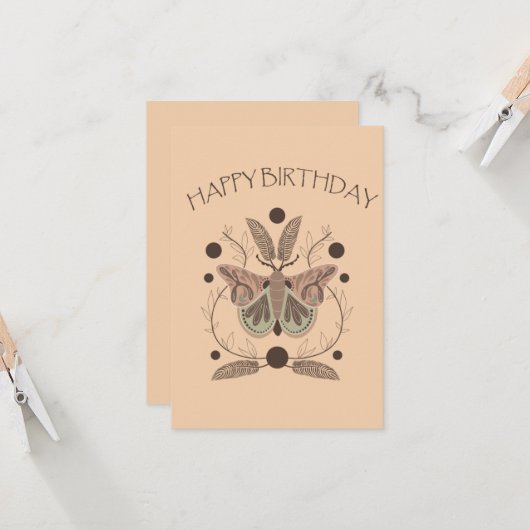 Harvest Moon Moth Happy Birthday Kaart (Voorkant / Achterkant in situ)