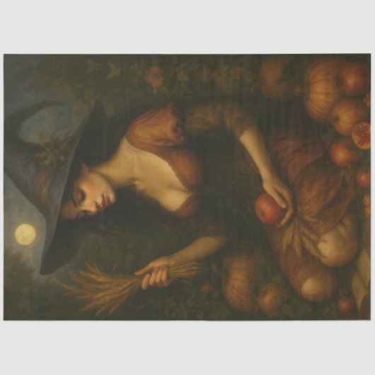 Harvest Moon Witch - Herfst Gothic Fantasy Art Tissuepapier (Voorkant)