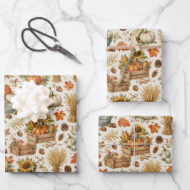 Harvest Orange Pumpkins Garden Thanksgiving Inpakpapier Vel