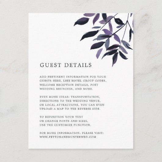 Harvest Plum Wedding Guest Details Kaart (Voorkant)