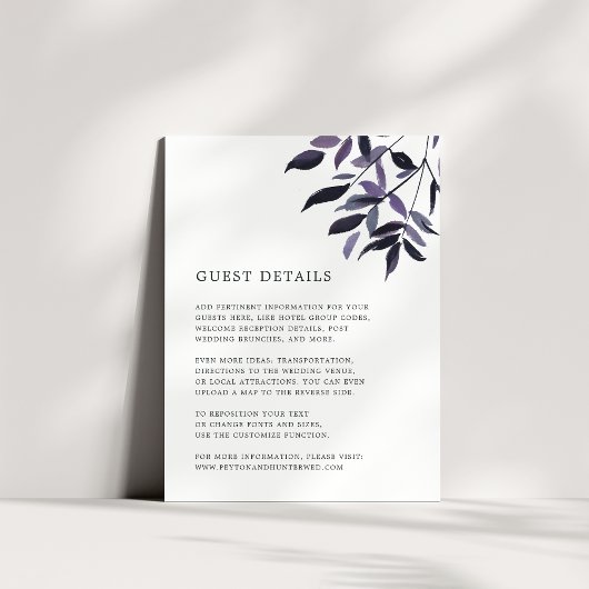 Harvest Plum Wedding Guest Details Kaart