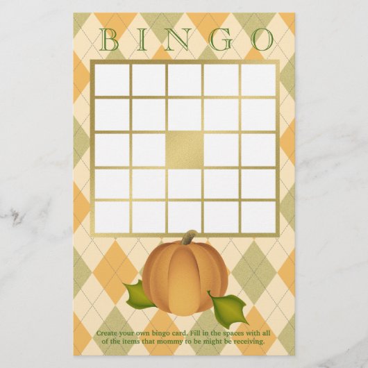 Harvest Pumpkin Argyle Baby shower Bingo (Voorkant)