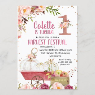 Harvest Pumpkin First Birthday Invitation Kaart