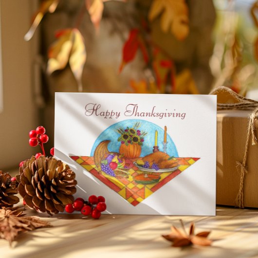 Harvest Quilt Cornucopia Thanksgiving Kaart
