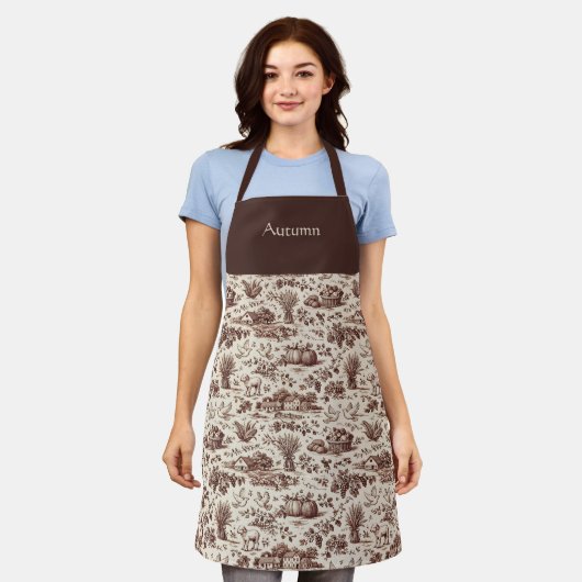 Harvest Sepia Brown Toile Personalized Schort (Gedragen)