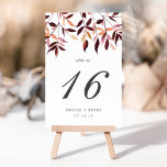 Harvest | Waterverf-afvoertabel Aantal Kaarten<br><div class="desc">Elegant rustic tafelnummerkaarten hebben een bovengrens van de waterverf herfstbladeren in rijke herfstranten van wogunde,  paarse en gouden pruimen,  met uw lijstnummer,  gebeurtenisdatum en extra douanetekst eronder. Het ontwerp herhaalt zich aan de achterzijde. Coördinaten met ons Oogst-collectie voor herfst of winterbruiloften.</div>