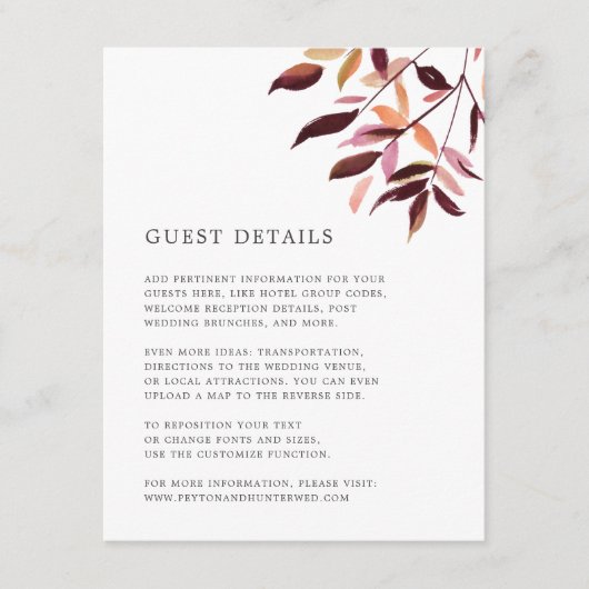 Harvest Wedding Guest Details Kaart (Voorkant)