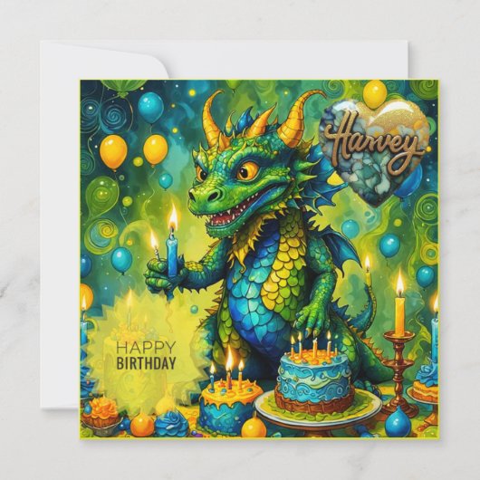 HARVEY ~ Verjaardag Kaart ~ Dinosaurus ~ Groen ~ (Voorkant)