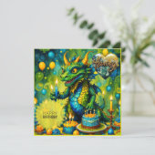 HARVEY ~ Verjaardag Kaart ~ Dinosaurus ~ Groen ~ (Staand voorkant)