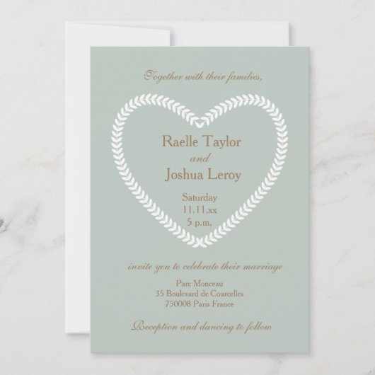 Harvorm White Sage Gold bruiloft uitnodiging (Voorkant)