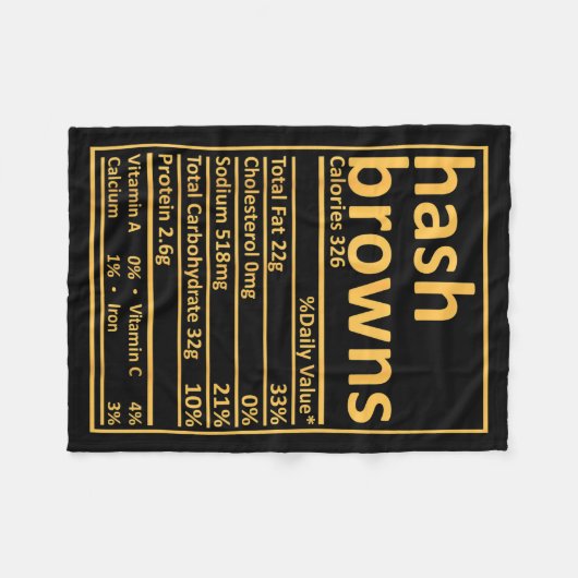 Hash Browns Nutrition Thanksgiving Food Facts Xmas Fleece Deken (Voorkant (Horizontaal))