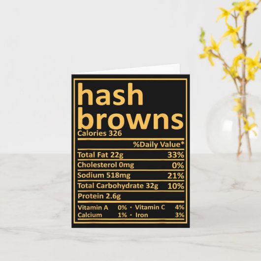 Hash Browns Nutrition Thanksgiving Food Facts Xmas Kaart (Gele Bloem)