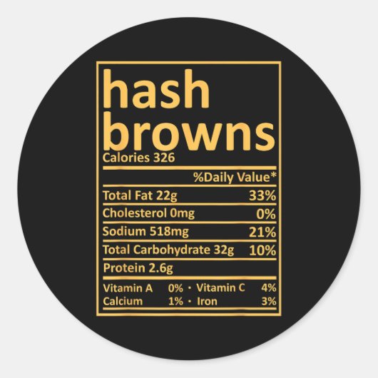 Hash Browns Nutrition Thanksgiving Food Facts Xmas Ronde Sticker (Voorkant)
