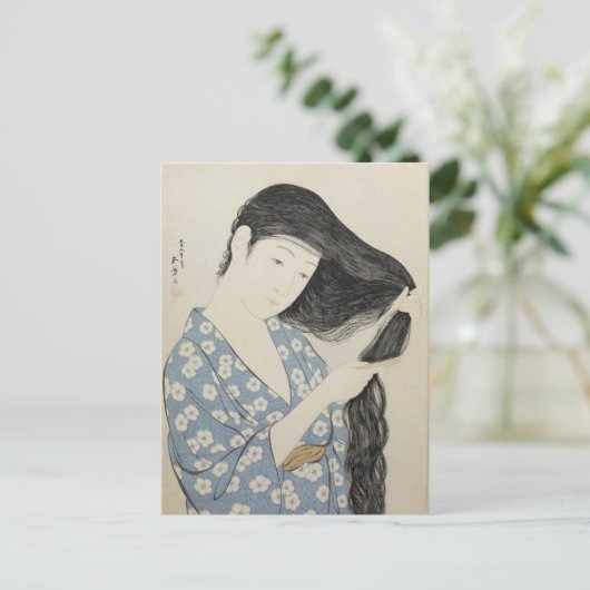 Hashiguchi Goyo - Vrouw in Blauw Haar haar haar ha Briefkaart (Staand voorkant)