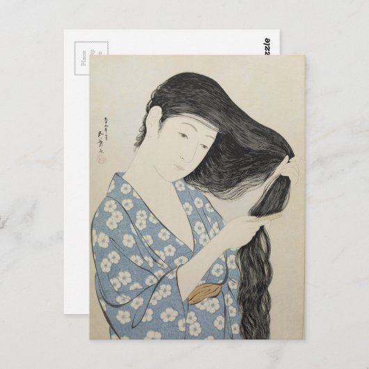 Hashiguchi Goyo - Vrouw in Blauw Haar haar haar ha Briefkaart (Voorkant / Achterkant)