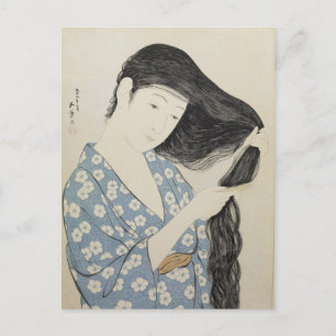 Hashiguchi Goyo - Vrouw in Blauw Haar haar haar ha Briefkaart