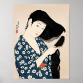 Hashiguchi Goyo - Vrouw in Blauw Haar haar haar ha Poster (Voorkant)