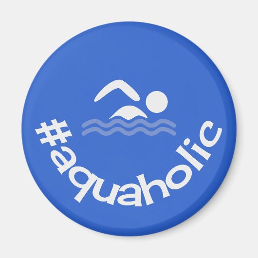 Hashtag aquaholic leuke blauwe zwemmers magneet (Voorkant)