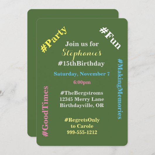 Hashtag Birthday Party Invitations Kaart (Voorkant / Achterkant)