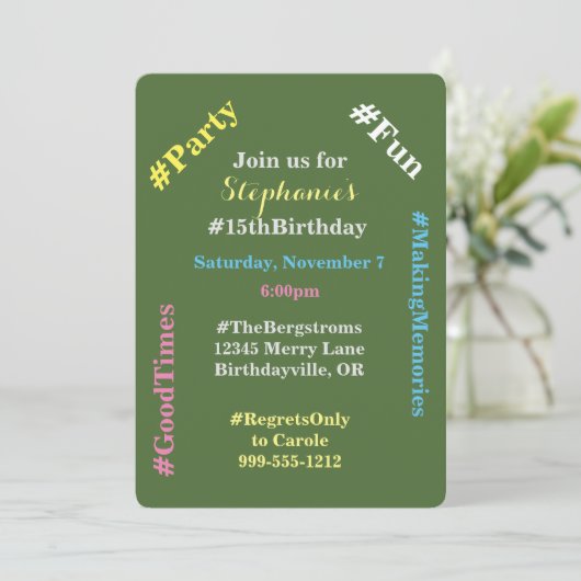 Hashtag Birthday Party Invitations Kaart (Staand voorkant)
