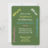 Hashtag Birthday Party Invitations Kaart (Voorkant)
