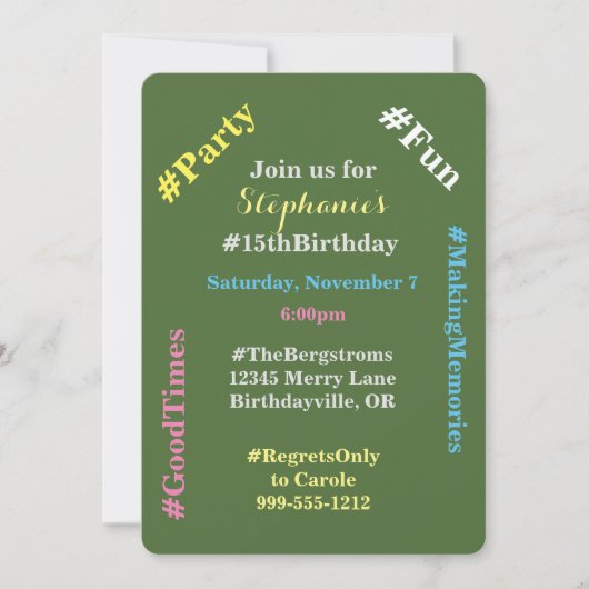 Hashtag Birthday Party Invitations Kaart (Voorkant)